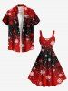 Robe débardeur grande taille à imprimé flocons de neige de Noël ombré et colorblock - Rouge 1X