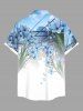 Chemise hawaïenne grande taille à imprimé ombré de fleurs et de feuilles, avec poches et boutons, pour homme - Bleu Ciel 3XL