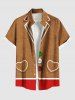 Plus Size Christmas Gingerbread Heart Colorful Buttons Print Buttons Pocket Shirt For Men -  