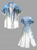Robe mi-longue hawaïenne fendue à imprimé ombré fleurs et feuilles grande taille - Bleu Ciel 2X