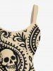 Plus Size Halloween Paisley Flower Skulls Print Tank Dress -  