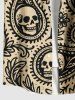 Chemise grande taille à boutons et poches pour homme, motif cachemire, fleurs et crânes, imprimé Halloween - Bronze 2XL