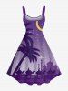 Plus Size Coconut Tree Camel Moon Star Ombre Galaxy Print Hawaii A Line Tank Dress -  
