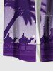 Chemise hawaïenne grande taille à imprimé cocotier, chameau, lune, étoile, galaxie, boutons et poches pour homme - Pourpre  M