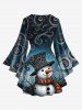 T-shirt à manches longues grande taille avec imprimé ombré en spirale et motif treillis, motif bonhomme de neige de Noël - Noir M