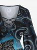 T-shirt à manches longues grande taille avec imprimé ombré en spirale et motif treillis, motif bonhomme de neige de Noël - Noir M