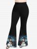 Pantalon évasé grande taille à imprimé ombré spirale bonhomme de neige de Noël - Noir 4X