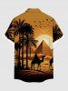 Chemise hawaïenne grande taille à imprimé cocotiers, chameaux, pyramides et oiseaux pour homme - Blanc XL