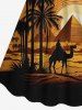Plus Size Coconut Tree Camel Pyramids Bird Print Hawaii Cinched A Line Dress -  
