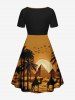 Plus Size Coconut Tree Camel Pyramids Bird Print Hawaii Cinched A Line Dress -  