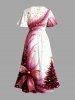 Robe mi-longue trapèze grande taille à imprimé sapin de Noël, nœud papillon, plumes et étoiles - Blanc XS