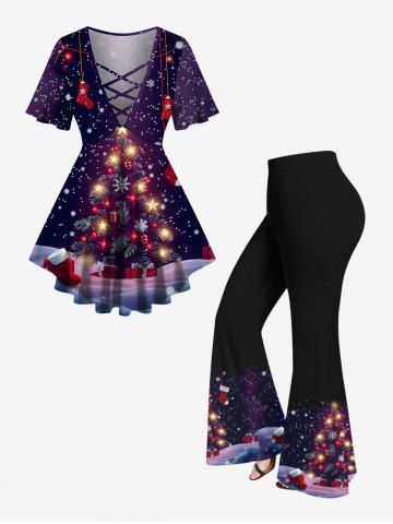 Christmas Tree Stocking Ball Star Snowflake Print Plus Size Matching Set - CONCORD