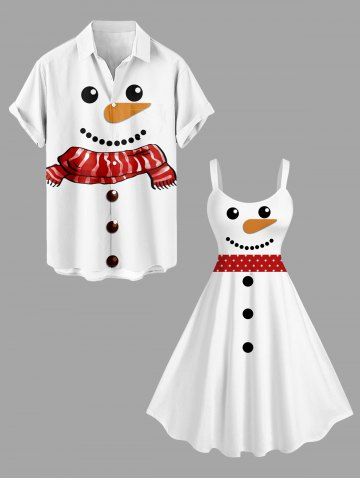 Christmas Snowman Scarf Print Plus Size Matching Outfit For Couples - WHITE