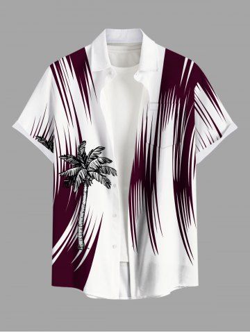 Plus Size Coconut Tree Print Buttons Pocket Hawaii Shirt For Men - WHITE - 4XL