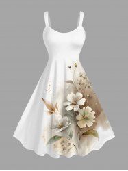 Plus Size Flowers Leaf Ombre Print Hawaii Tank Dress -  
