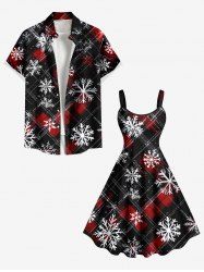 Tenue de Noël grande taille à imprimé écossais et flocons de neige pour couples - Noir 
