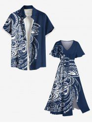 Floral Pattern Print Plus Size Matching Hawaii Beach Outfit For Couples -  