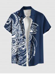 Chemise hawaïenne grande taille à imprimé floral et poches boutonnées pour homme - Bleu Marine L