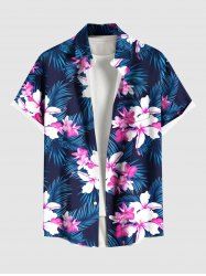 Chemise hawaïenne grande taille à imprimé feuilles tropicales et fleurs d'hibiscus, avec poches et boutons, pour homme - Noir 4XL