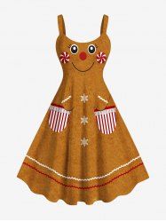 Robe débardeur grande taille à imprimé bonbon et pain d'épices de Noël - Brun M
