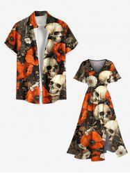 Skull Flower Print Plus Size Matching Outfit For Couples -  
