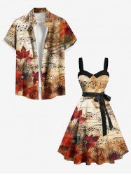 Maple Leaf Music Symbol Ombre Print Plus Size Matching Outfit For Couples -  