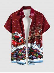 Plus Size Christmas Tree Santa Claus Elk Snowflake Gift Box Print Buttons Pocket Shirt For Men -  