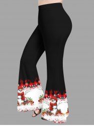 Pantalon évasé à carreaux avec imprimé flocon de neige et bonhomme de neige, grande taille, cadeau de Noël - Noir XS