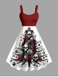 Robe trapèze grande taille à imprimé tête de mort, rose, fleur, toile d'araignée, sapin de Noël, boule - Blanc XS
