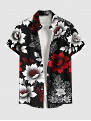 Chemise hawaïenne grande taille à imprimé floral, feuilles et branches ombré, avec poches boutonnées pour homme - Noir 4XL