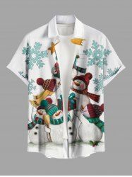 Chemise boutonnée grande taille pour homme, motif bonhomme de neige et flocon de neige, cadeau de Noël - Blanc XL