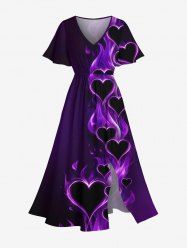 Robe midi trapèze grande taille à imprimé flammes et cœurs, style hawaïen, avec poches fendues. - Concorde 3X