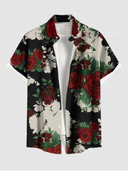 Plus Size Flower Leaf Print Button Pocket Shirt For Men -  