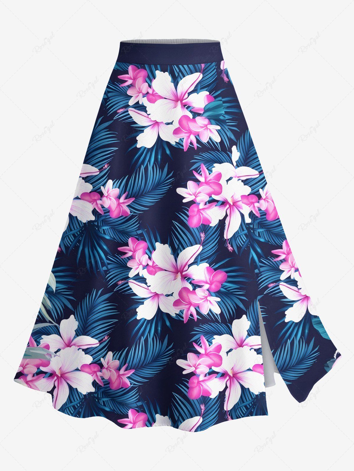 Best Plus Size Hibiscus Flowers Tropical Leaf Print Split Hawaii Skirt  