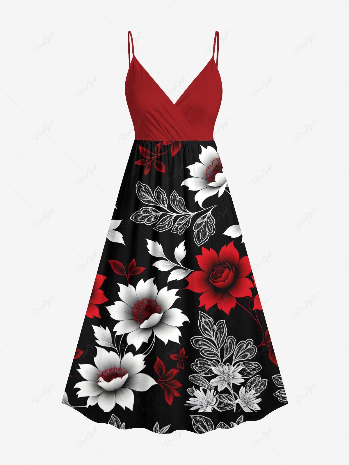 Robe camisole trapèze à surplis hawaïenne à imprimé floral et feuilles ombré grande taille Noir XXS