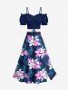 Plus Size Hibiscus Flowers Tropical Leaf Print Split Hawaii Skirt -  