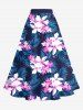 Plus Size Hibiscus Flowers Tropical Leaf Print Split Hawaii Skirt -  