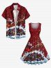 Robe vintage des années 50 avec imprimé sapin de Noël, Père Noël, élan, flocon de neige, coffret cadeau grande taille - Rouge foncé 6X