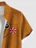 Chemise de Noël grande taille à boutons et poches pour homme, imprimé bonbons et pain d'épices - Orange XL