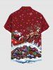Plus Size Christmas Tree Santa Claus Elk Snowflake Gift Box Print Buttons Pocket Shirt For Men -  