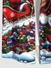 Plus Size Christmas Tree Santa Claus Elk Snowflake Gift Box Print Buttons Pocket Shirt For Men -  