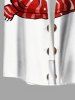 Plus Size Christmas Snowman Scarf Print Buttons Pocket Shirt For Men -  