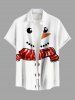 Plus Size Christmas Snowman Scarf Print Buttons Pocket Shirt For Men -  