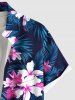 Plus Size Hibiscus Flowers Tropical Leaf Print Buttons Pocket Hawaii Shirt For Men -  