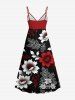 Plus Size Ombre Flower Leaf Branch Print Hawaii Surplice A Line Cami Dress -  