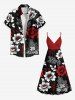 Plus Size Ombre Flower Leaf Branch Print Hawaii Surplice A Line Cami Dress -  
