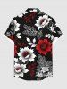 Chemise hawaïenne grande taille à imprimé floral, feuilles et branches ombré, avec poches boutonnées pour homme - Noir L