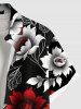 Chemise hawaïenne grande taille à imprimé floral, feuilles et branches ombré, avec poches boutonnées pour homme - Noir 4XL