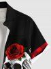 Chemise grande taille à imprimé tête de mort et rose sanglante avec poche boutonnée pour homme - Noir 5XL