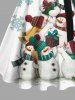 Plus Size Christmas Gift Snowflake Snowman Print Button A Line Dress with Removable Belt -  